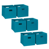 RiverRidge Folding Bins Cube Storage Cubbies, Set of 6 Playroom Organizers - Turquoise