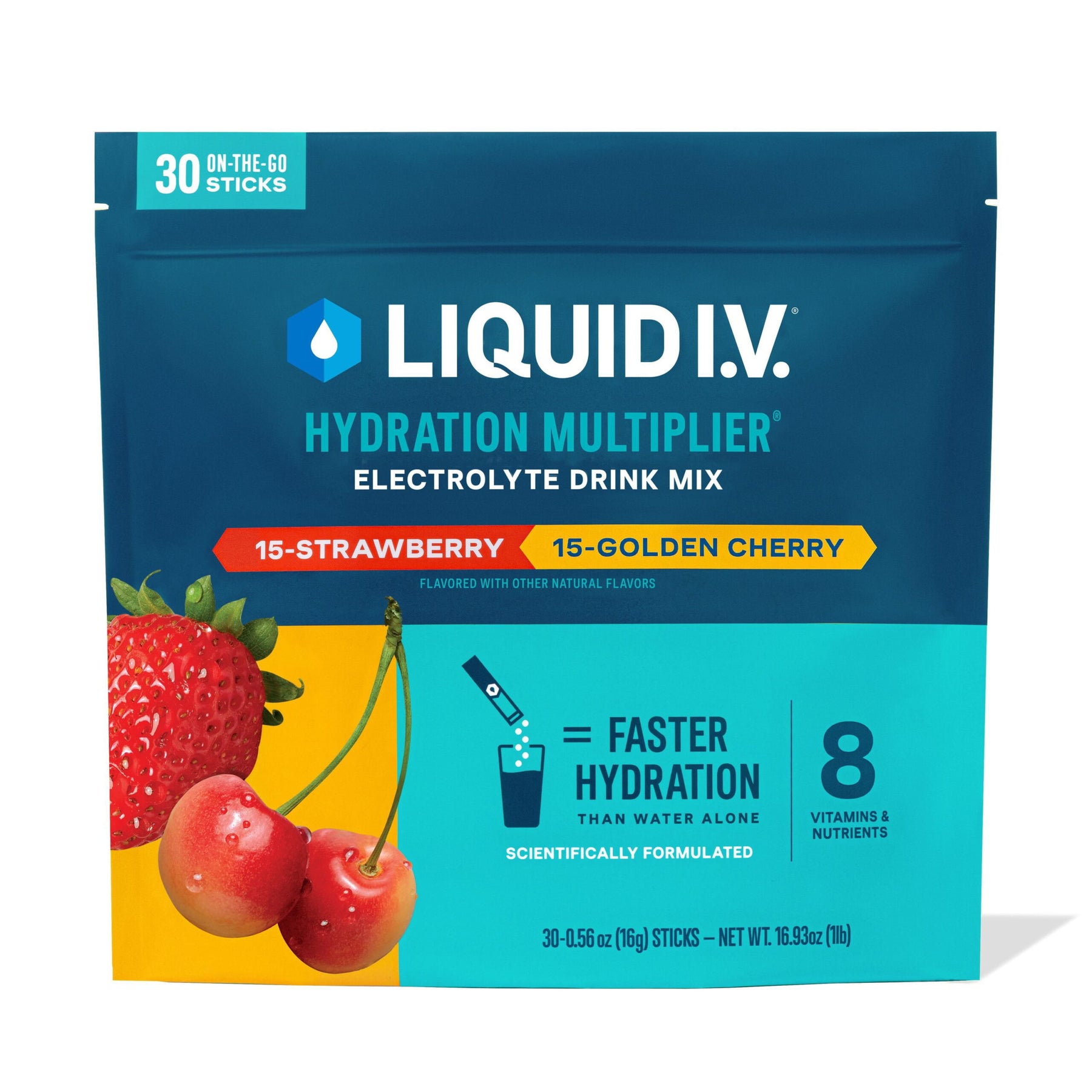 Liquid I.V. Hydration Multiplier Electrolyte Powder Variety Pack, Strawberry and Golden Cherry, 30 pk.