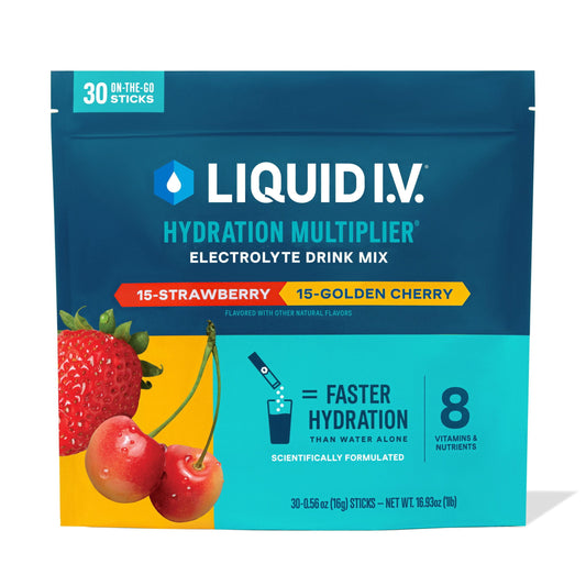 Liquid I.V. Hydration Multiplier Electrolyte Powder Variety Pack, Strawberry and Golden Cherry, 30 pk.