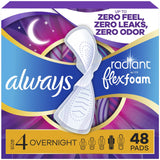 Always Radiant FlexFoam Overnight Pads, Unscented, Size 4, 48 ct.