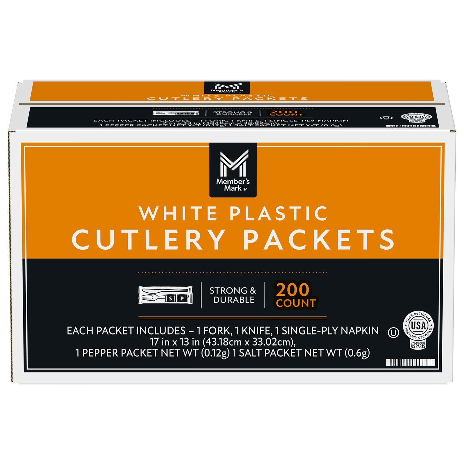 Member's Mark White Plastic Cutlery Packets 200 Count