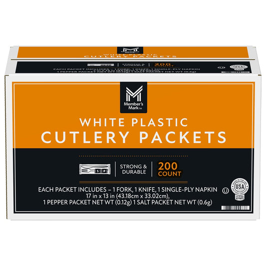 Member's Mark White Plastic Cutlery Packets 200 Count