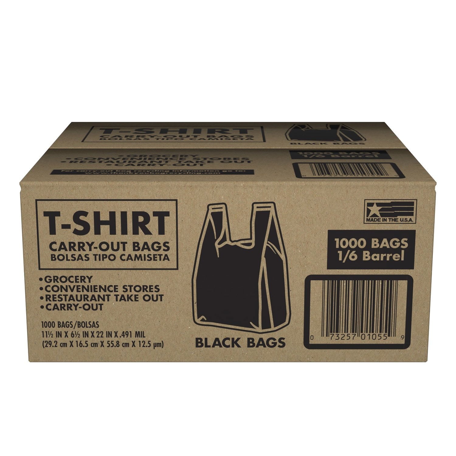 Husky Black T-Shirt Carryout Bags, 11.5" x 6.5" x 22" 1000 Count