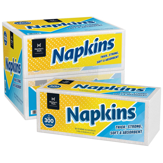Member's Mark Everyday 1-Ply White Napkins 4 Packs., 300 napkins/pk