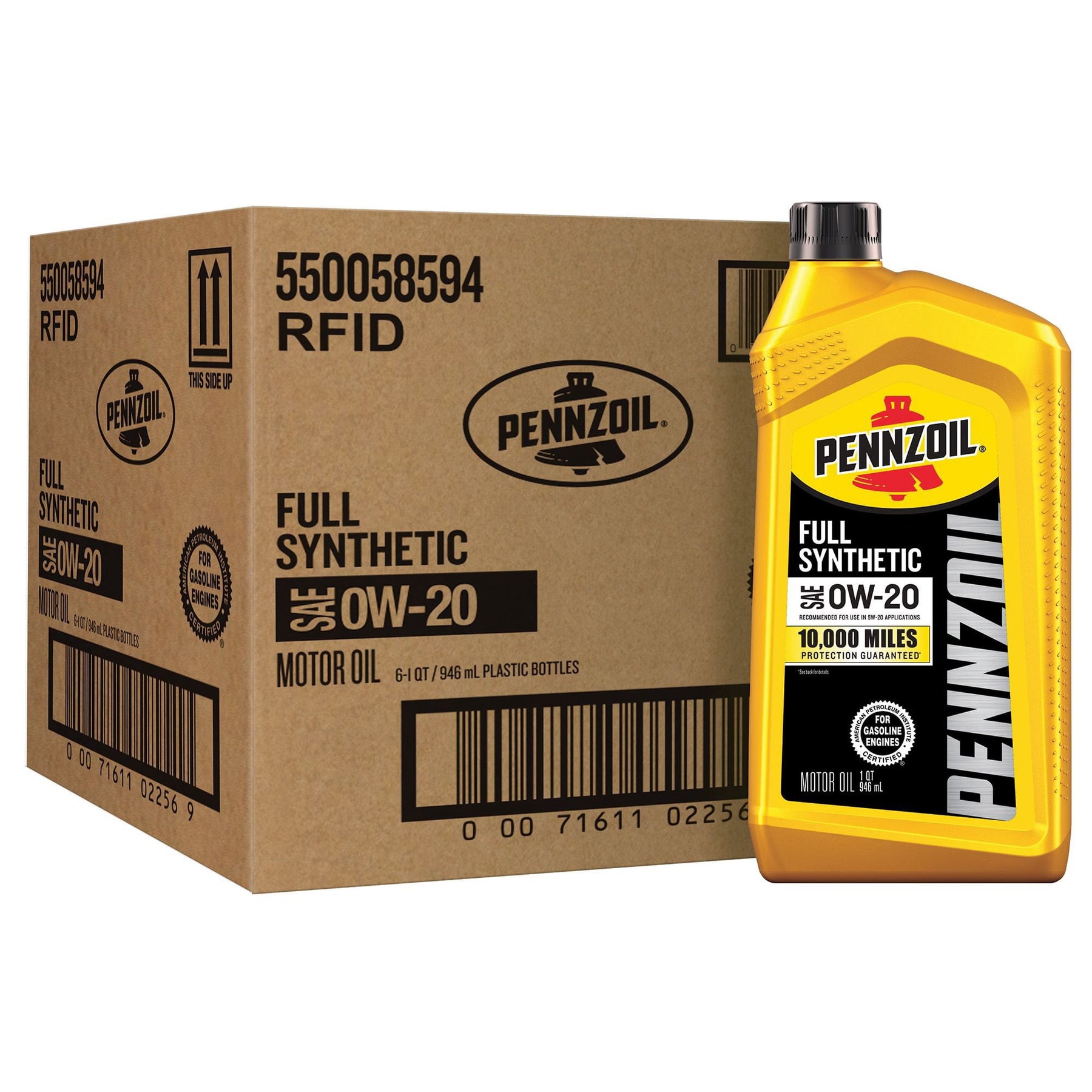 Pennzoil Full Synthetic 0W-20 Motor Oil 6 Pack/1 Quart Bottles