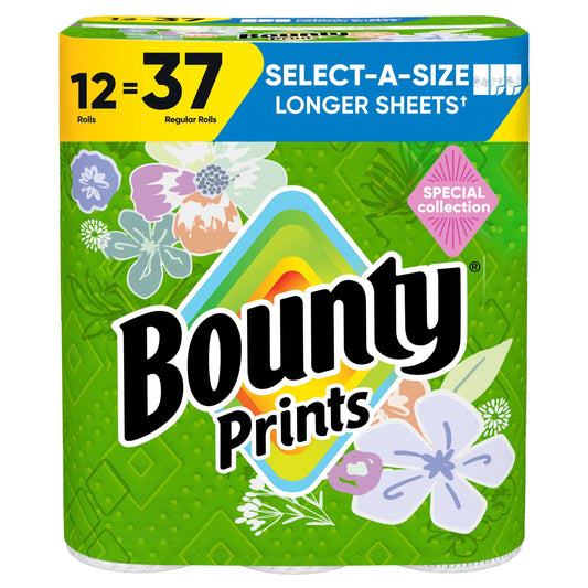 Bounty Prints Select-A-Size 2-Ply Paper Towels – 12 Rolls, 128 sheets/roll