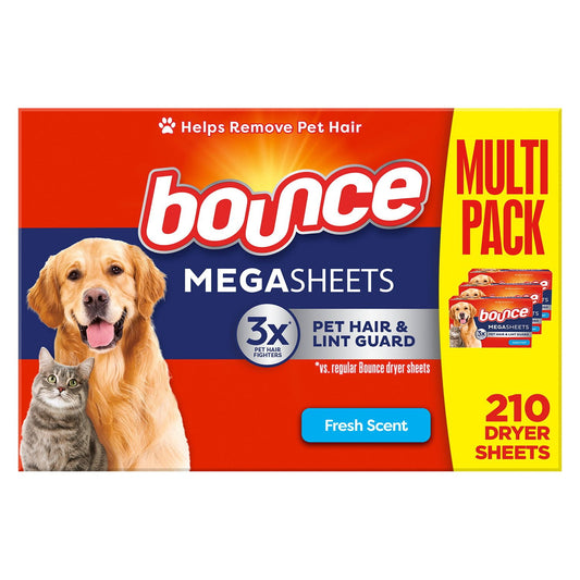 Bounce Pet Hair & Lint Guard Mega Dryer Sheets, Fresh Scent – 210 Count