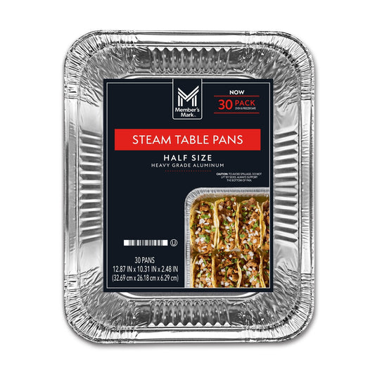 Member's Mark Half Size Aluminum Steam Table Pans – 30 Count