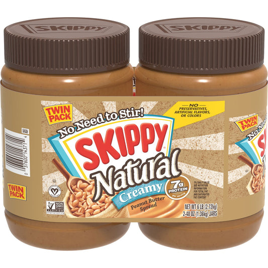 Skippy Natural Creamy Peanut Butter Spread - 48 oz - 2 Pack