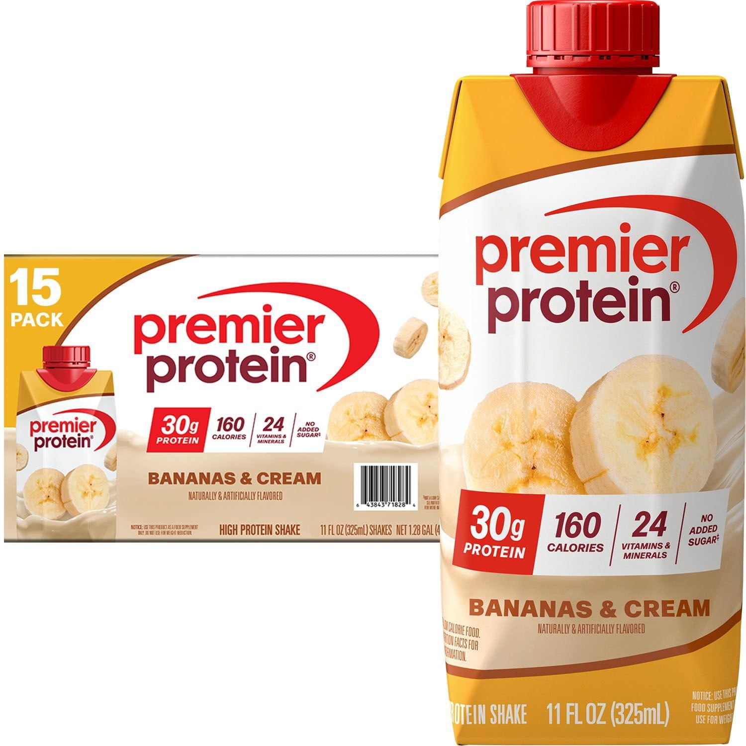 Premier Protein 30g High Protein Shake, Bananas &amp; Cream 11 fl. oz., 15 pk.