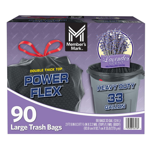 Member's Mark Power Flex 33 Gallon Trash Bags, Lavender – 90 Count