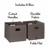 RiverRidge Folding Bins Cube Storage Cubbies, Set of 6 Playroom Organizers - Brown