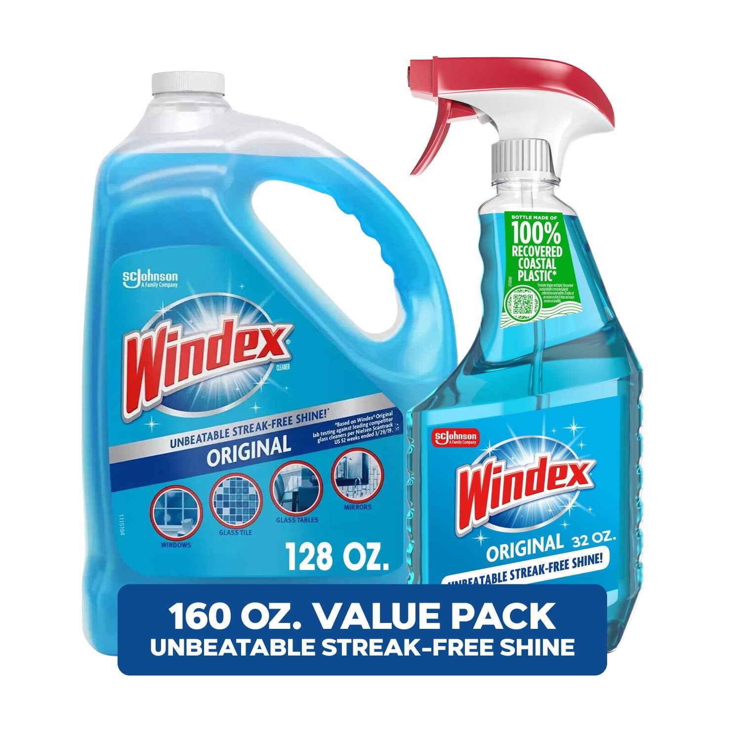 Windex Original Glass Cleaner, 1 spray bottle + 128 fl oz Refill