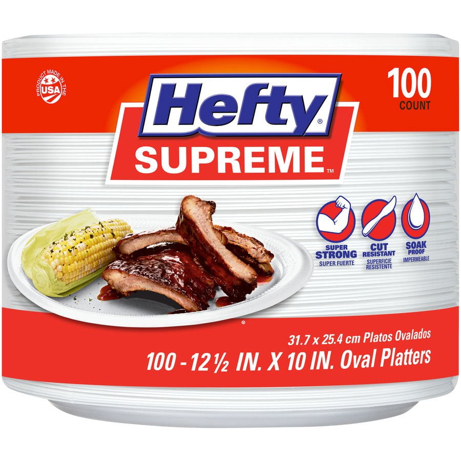 Hefty Supreme Foam Oval Platters, 12.5" x 10" – 100 Count
