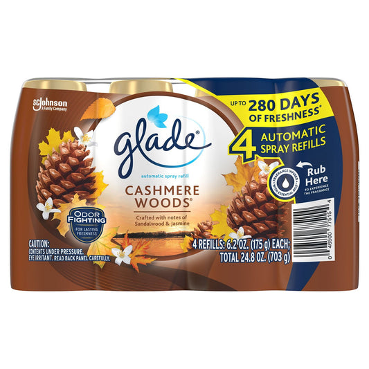 Glade Automatic Spray Air Freshener Refills, Cashmere Woods – 4 Count