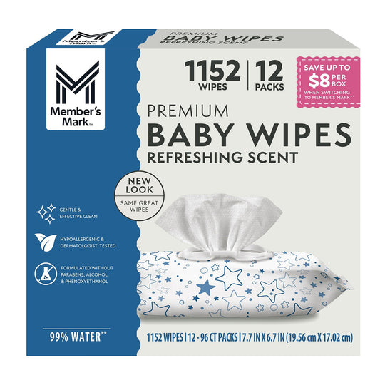 Member's Mark Premium Baby Wipes, Refreshing Clean Scent – 12 Pack, 1152 Wipes