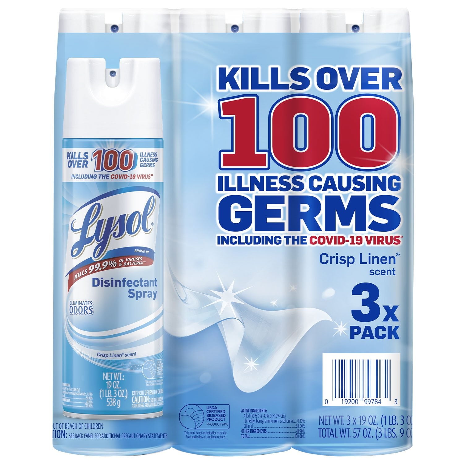 Lysol Disinfectant Spray, Crisp Linen 19 oz – 3 Pack