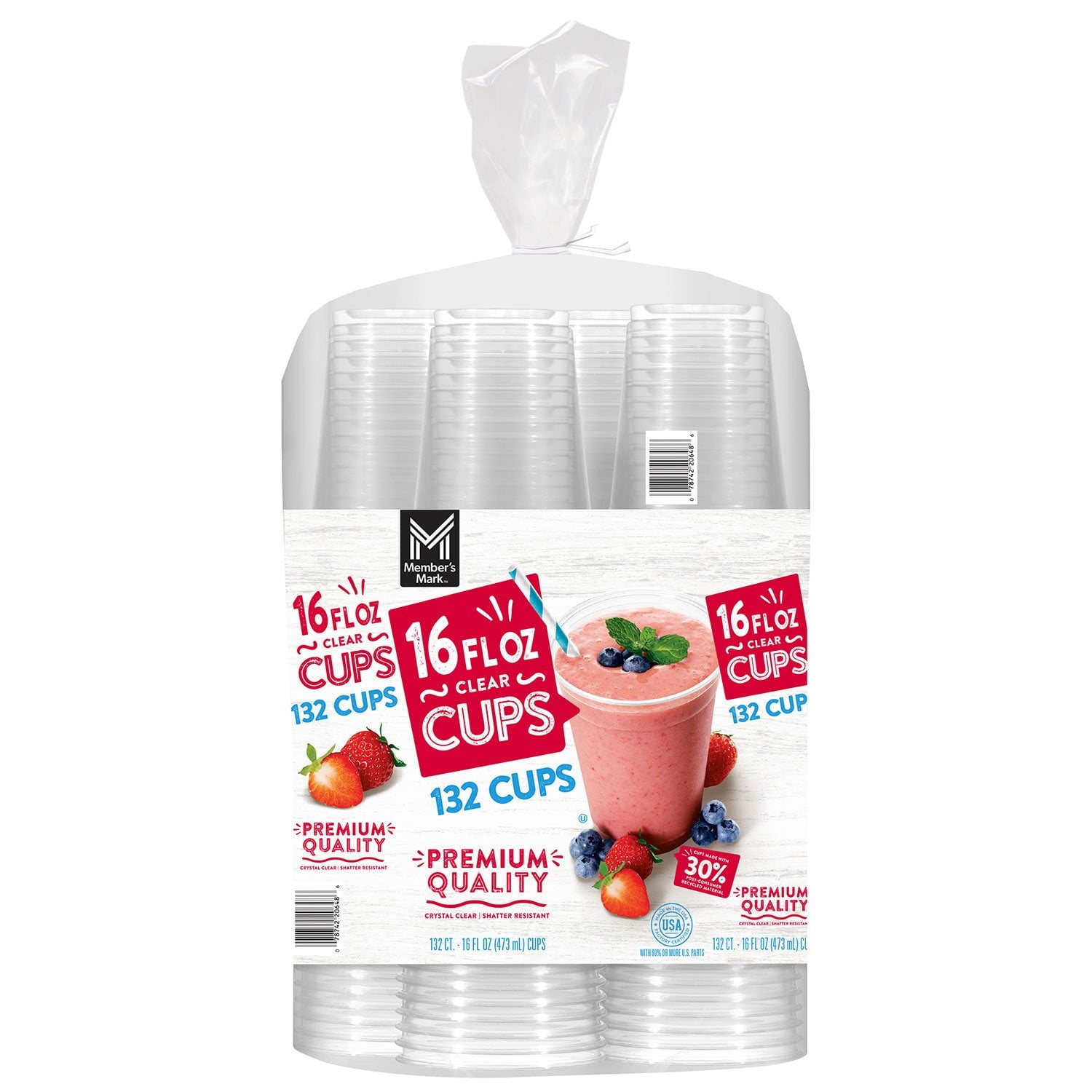 Member's Mark Clear Plastic Cups 16 oz – 132 Count