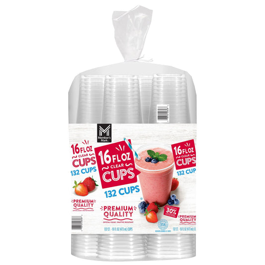 Member's Mark Clear Plastic Cups 16 oz – 132 Count