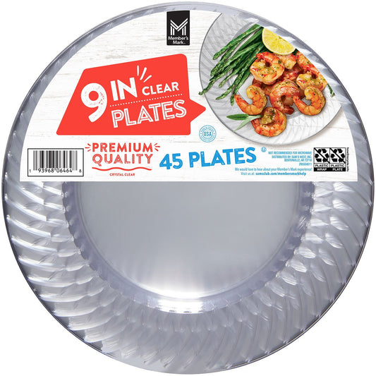 Member's Mark Clear Plastic Plates, 9" 45 Count