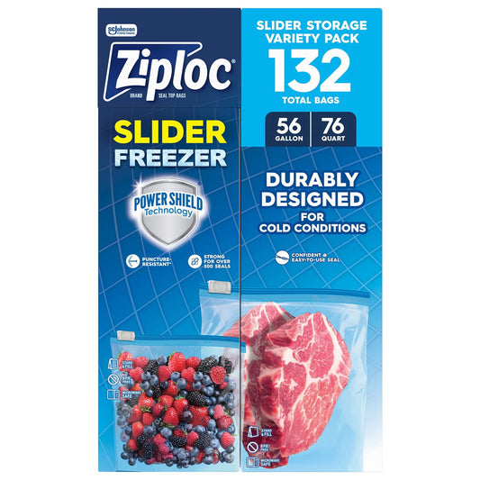 Ziploc Slider Freezer Bags, Variety Pack – 132 Count