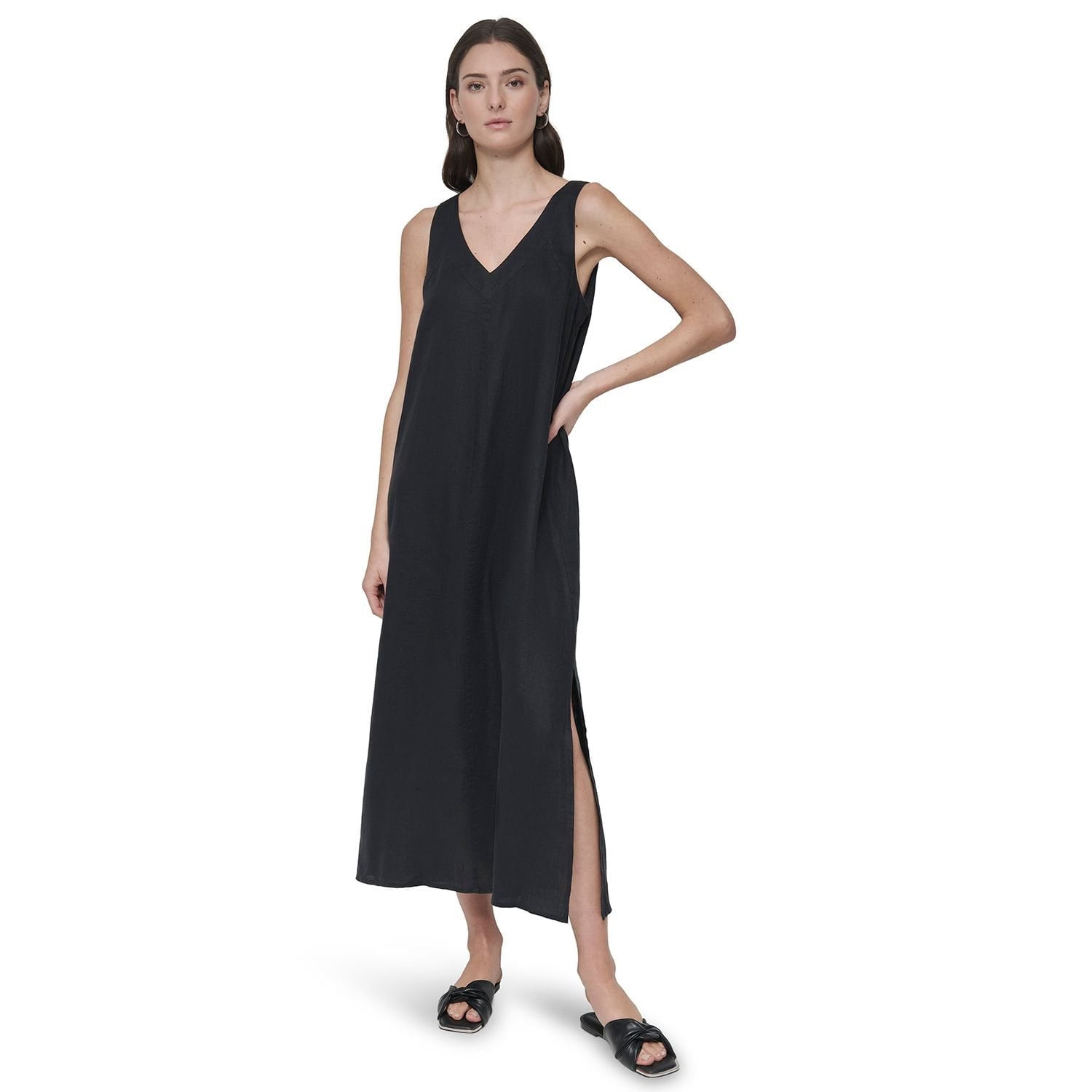 DKNY Women's Linen Maxi Dress - Black - XXL