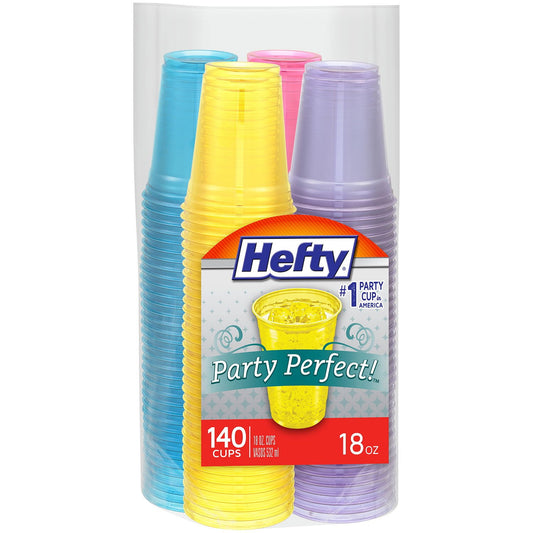 Hefty Party Perfect Translucent Plastic Cup, Spring Colors – 18 oz, 140 Count
