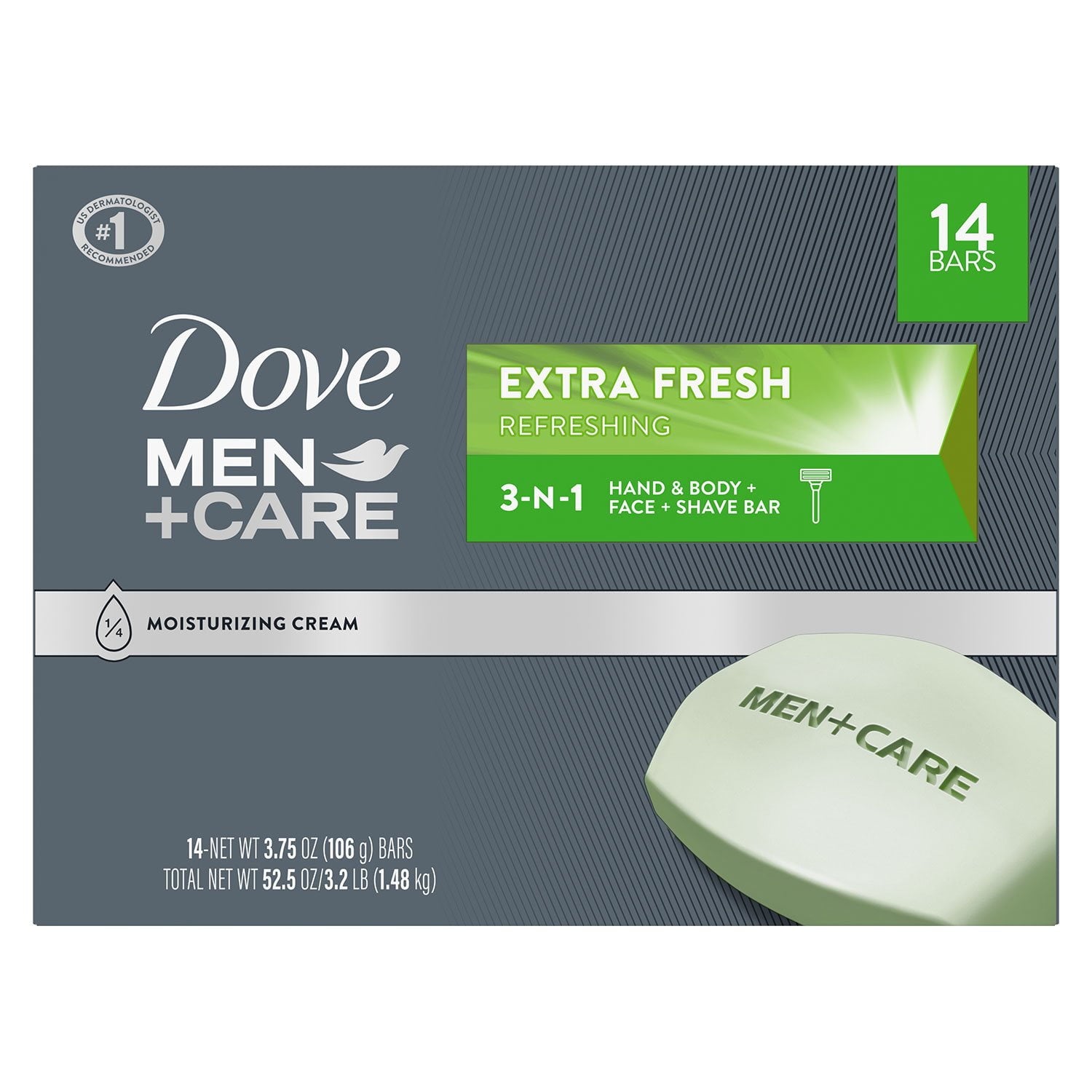 Dove Men+Care Body and Face Bar Soap, Extra Fresh – 3.75 oz, 14 Count