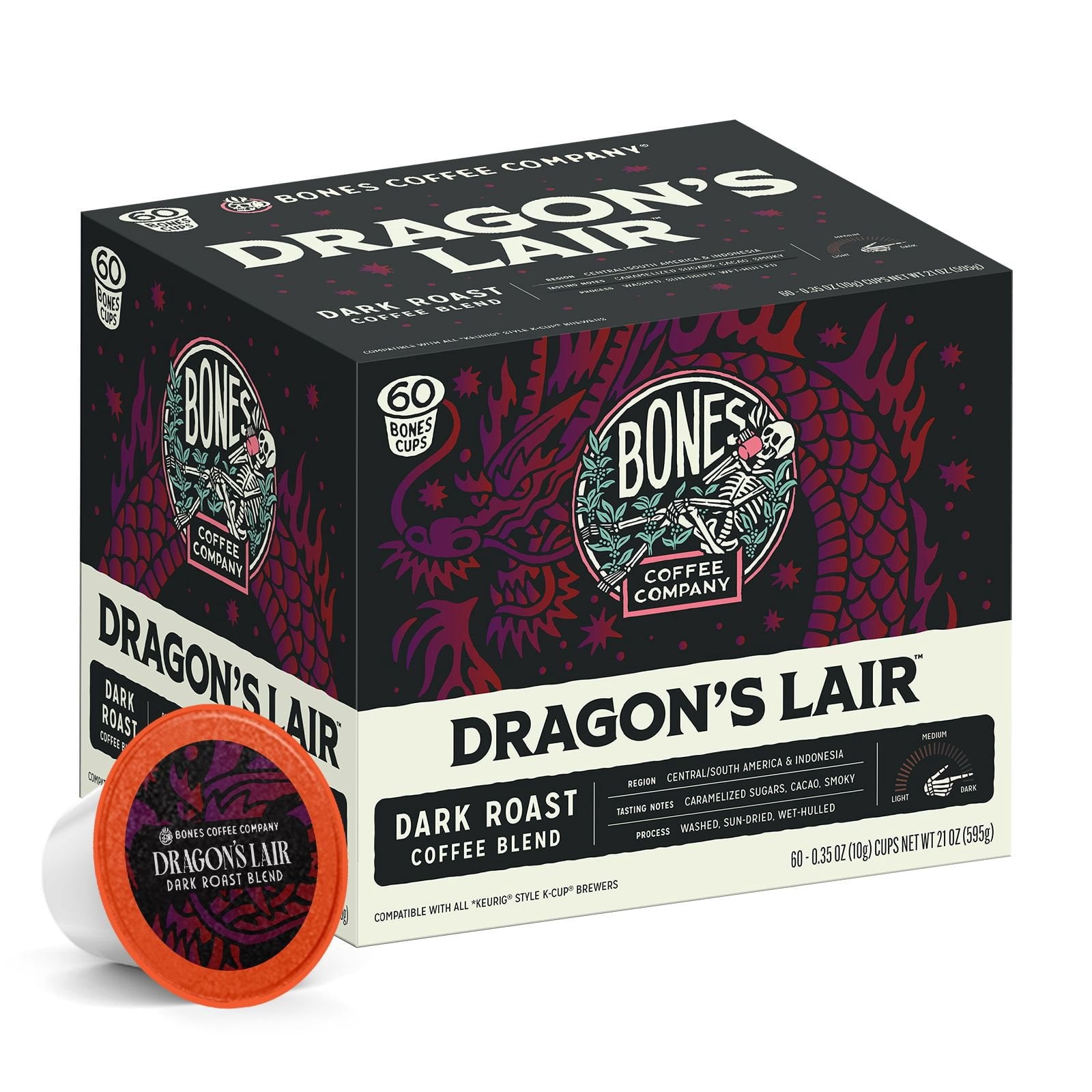 Bones Coffee Dragon's Lair Dark Roast Coffee Pods, 60 ct.