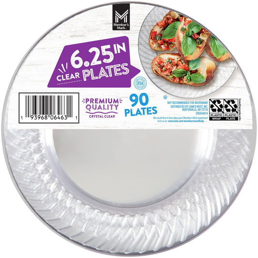 Member's Mark Clear Plastic Plates, 6.25" 90 Count