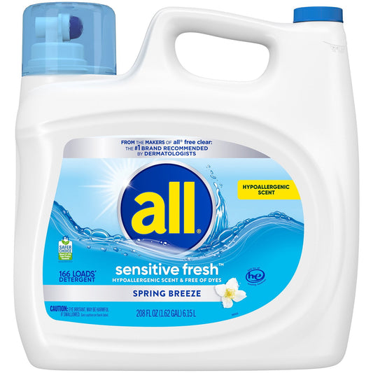 all Liquid Laundry Detergent, Sensitive Fresh, 208 Ounce – 166 Loads