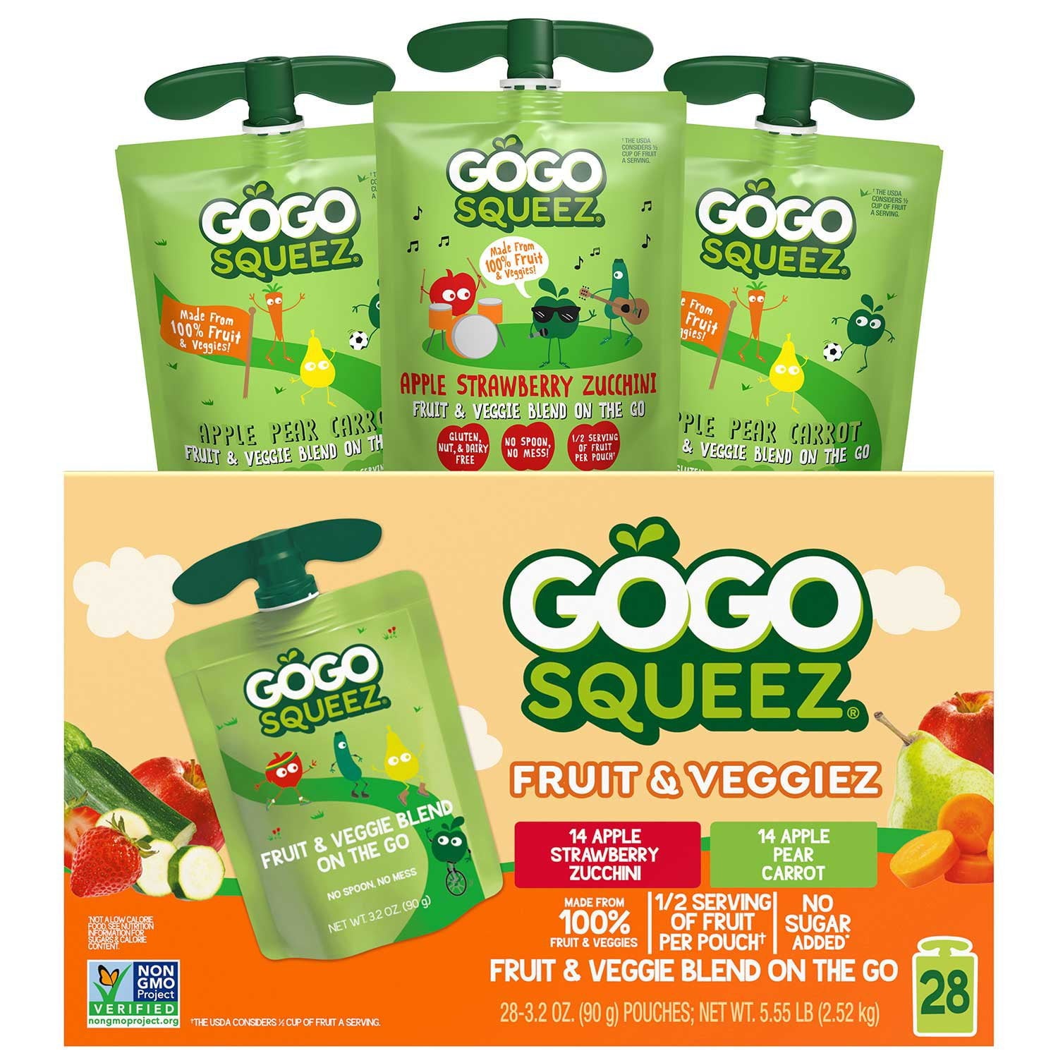 GoGo SqueeZ Fruit &amp; VeggieZ Applesauce Pouches, 3.2 oz., 28 pk.