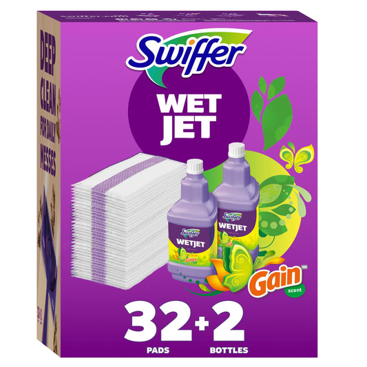 Swiffer WetJet Mopping Refill Pack, Gain, 32 Pads + 2 Refills