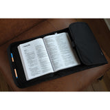 XXL Black Nylon Tri-Fold Bible Cover with Bible Study Organizer, Velcro Closure