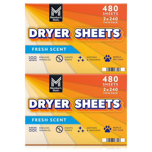 Member's Mark Fabric Softener Dryer Sheets, Fresh Scent – 480 Count