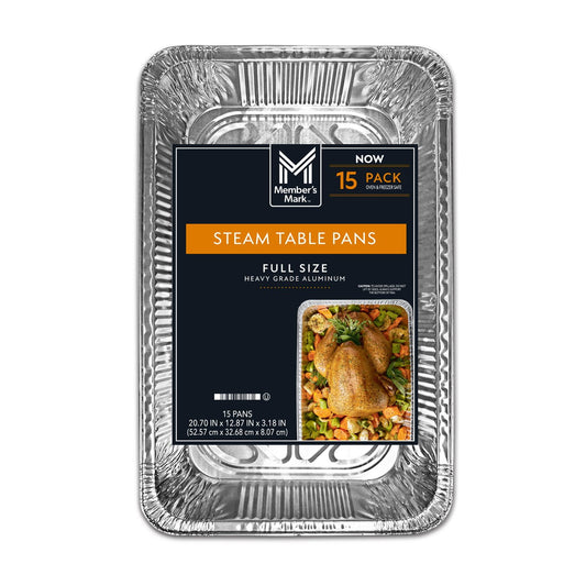Member's Mark Full Size Aluminum Steam Table Pans – 15 Count