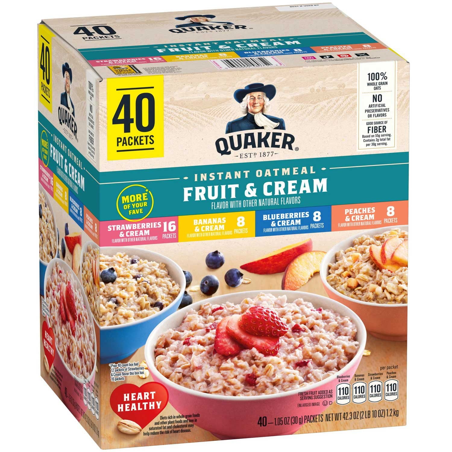 Instant Oatmeal, Fruit &amp; Cream Mix, 40 ct.