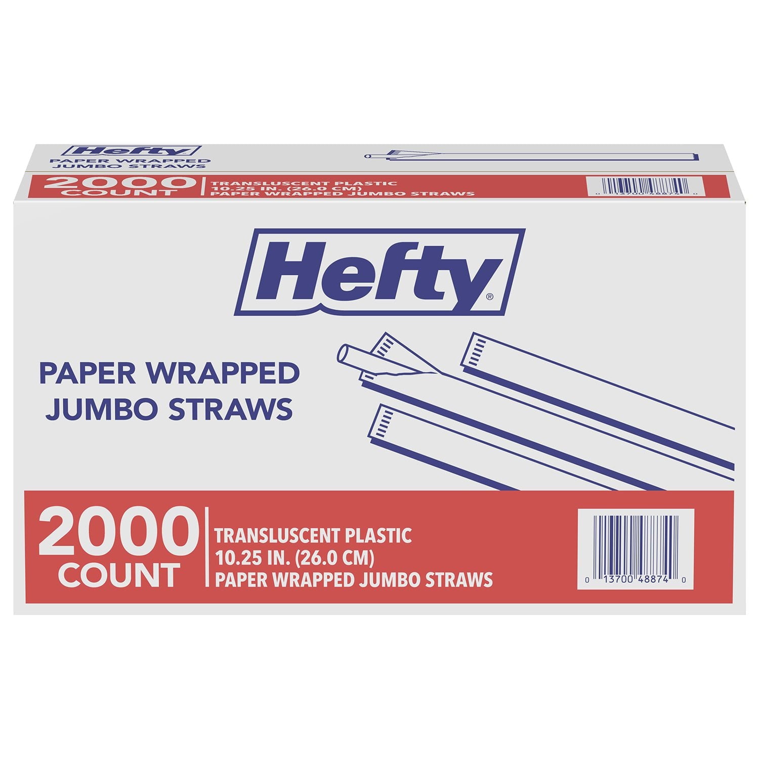 Hefty Jumbo Translucent Wrapped Plastic Straws, 10.25", 2 – 000 Count