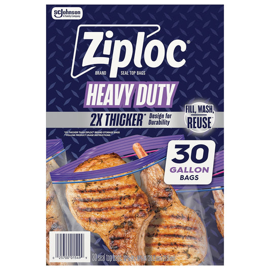 Ziploc Brand Heavy Duty Gallon Storage Bags, Seal Top Closure – 30 Count