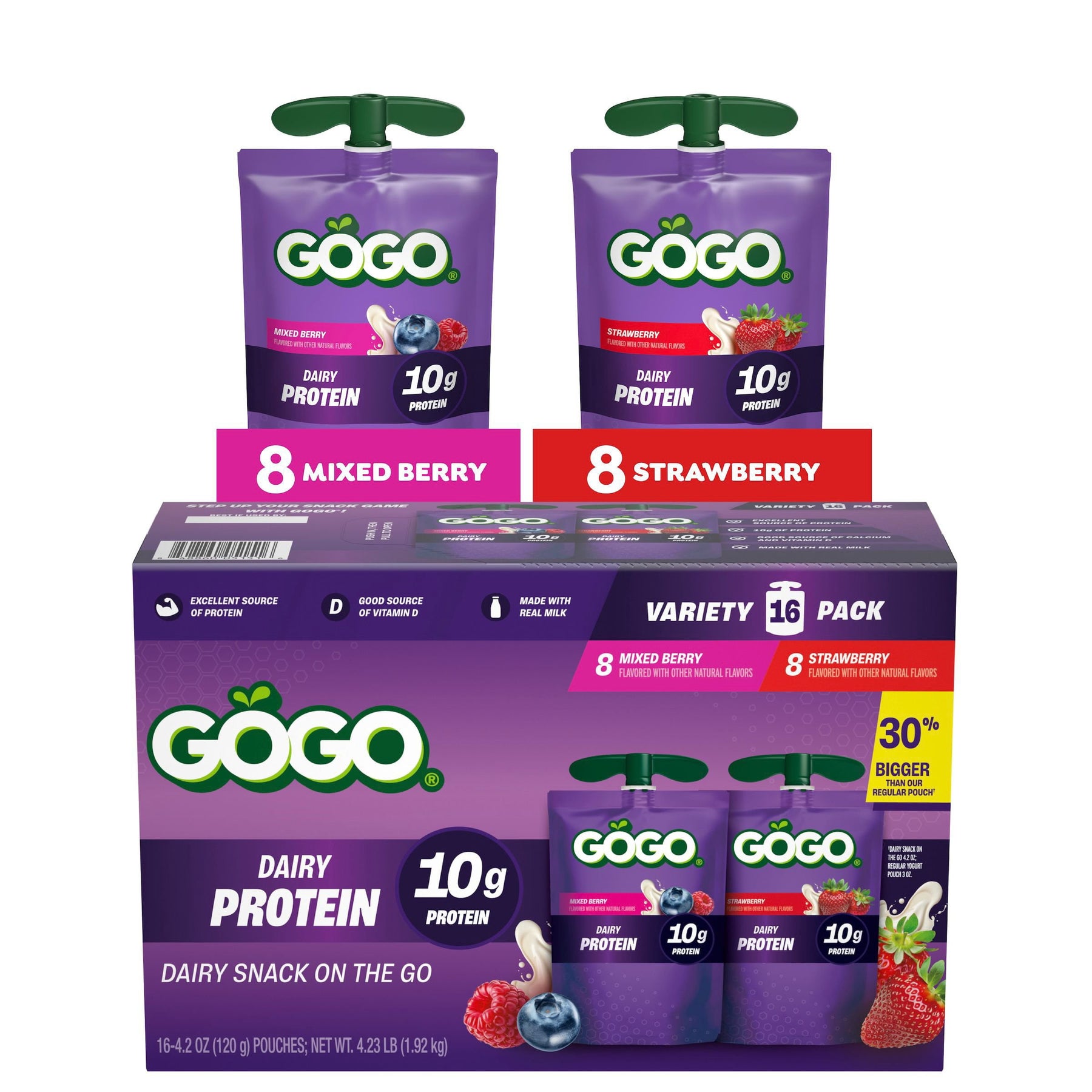 GoGo Dairy Protein Pouches, Variety Pack, 4.2 oz., 16 pk.