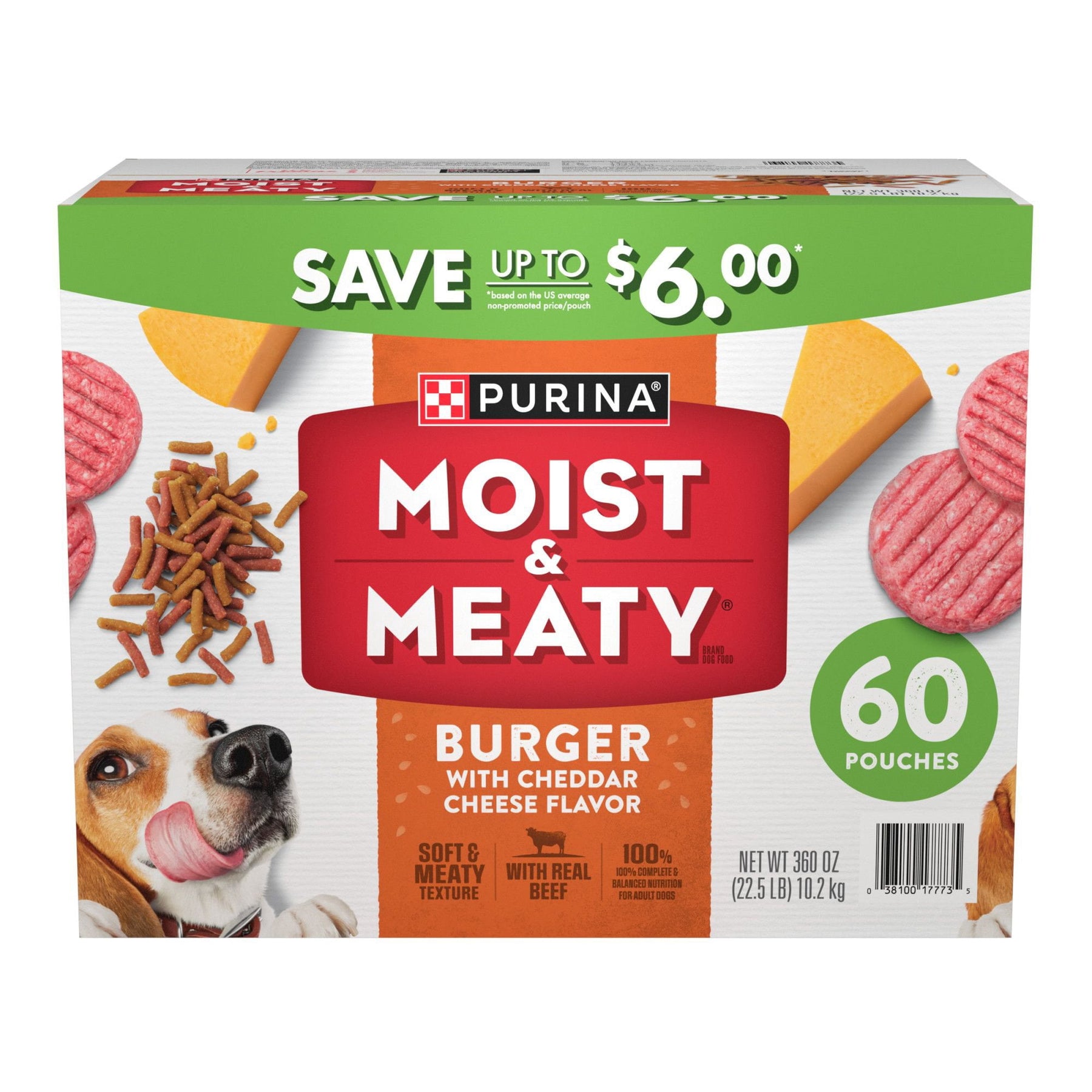 Purina Moist & Meaty Burger with Cheddar Cheese Flavor, Adult Dog Food, 6 oz., 60 ct