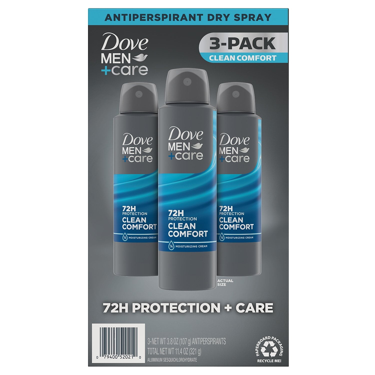 Dove Men+Care Dove Men's+Care Clean Comfort Antiperspirant Deodorant Dry Spray – 3.8 oz, 3 Pack