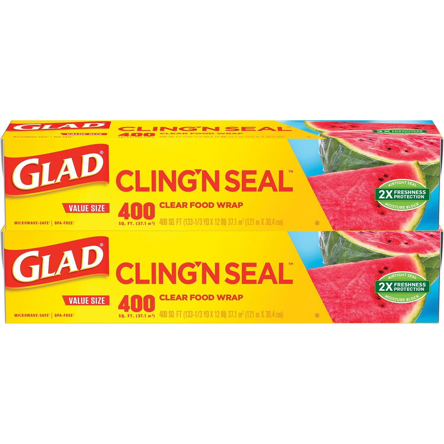 Glad Cling ‘N Seal Clear Plastic Food Wrap 400 sq. ft./roll – 2 rolls