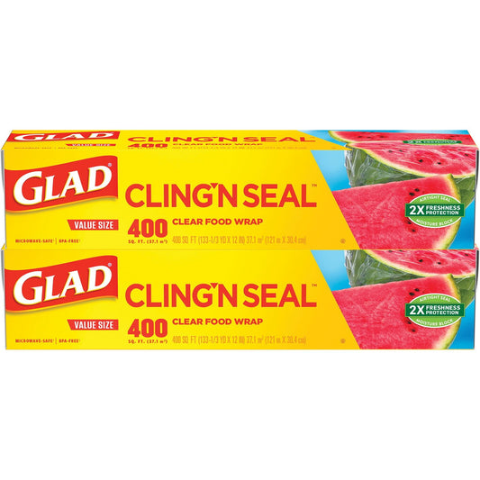 Glad Cling ‘N Seal Clear Plastic Food Wrap 400 sq. ft./roll – 2 rolls
