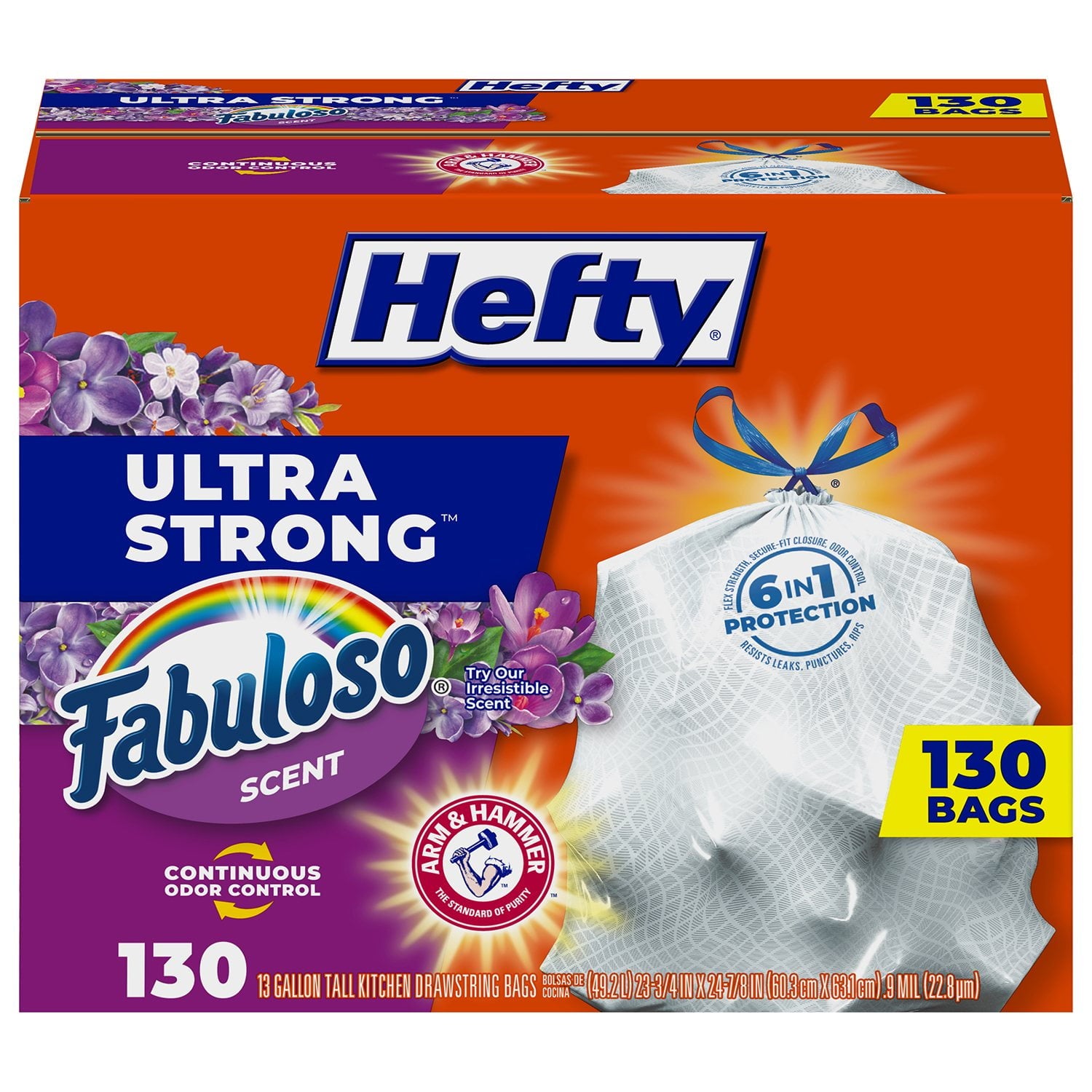 Hefty Ultra Strong Kitchen Drawstring Trash Bags, Fabuloso Scent 13 gal. – 130 Count