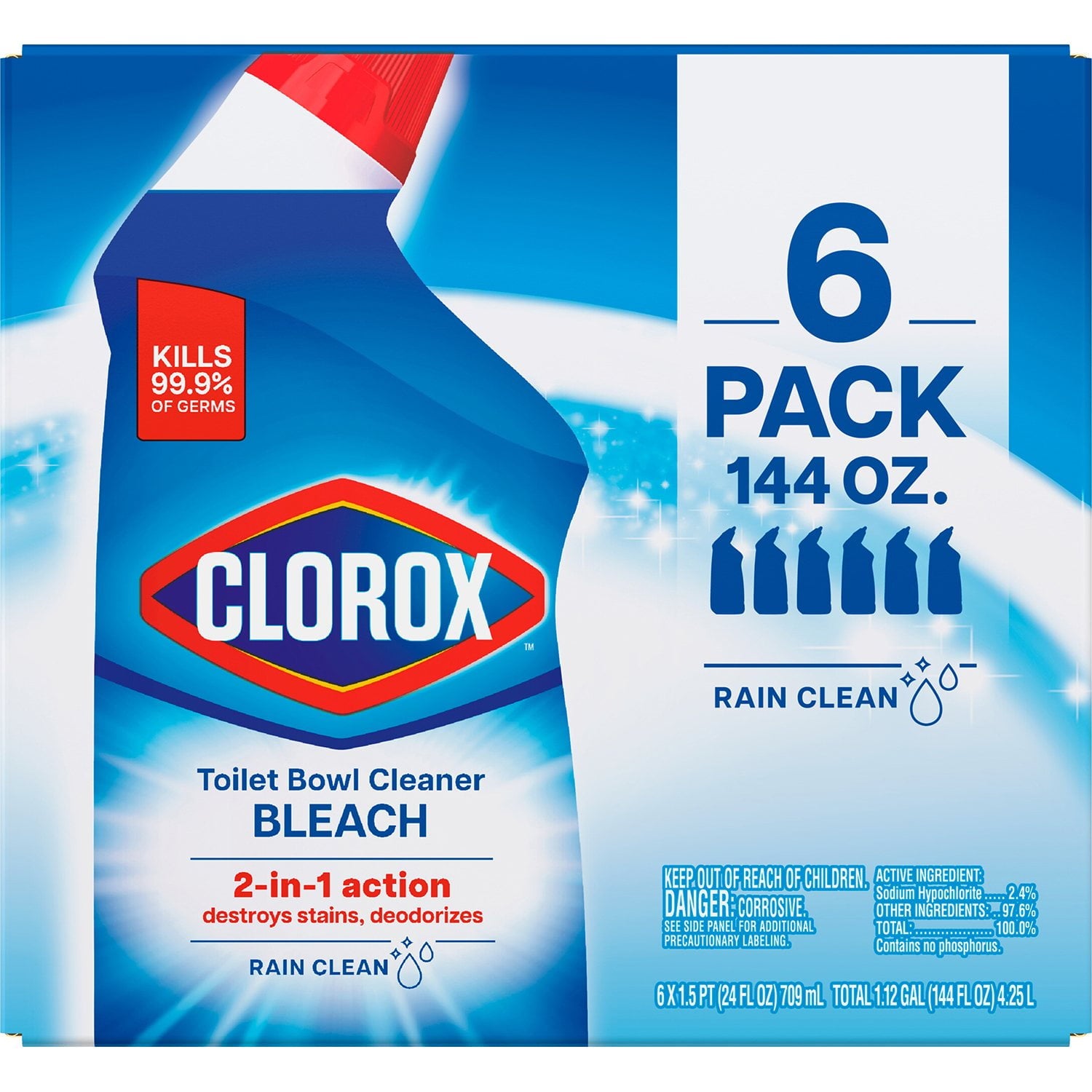 Clorox Toilet Bowl Cleaner with Bleach, Rain Clean – 6pk., 144 fl. oz