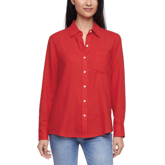 Gap Women's Linen Blend Button-Down Shirt - Red - XXL