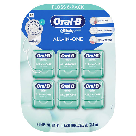 Oral-B Glide All-In-One Mint Flavor Dental Floss, 44 m – 6 Pack