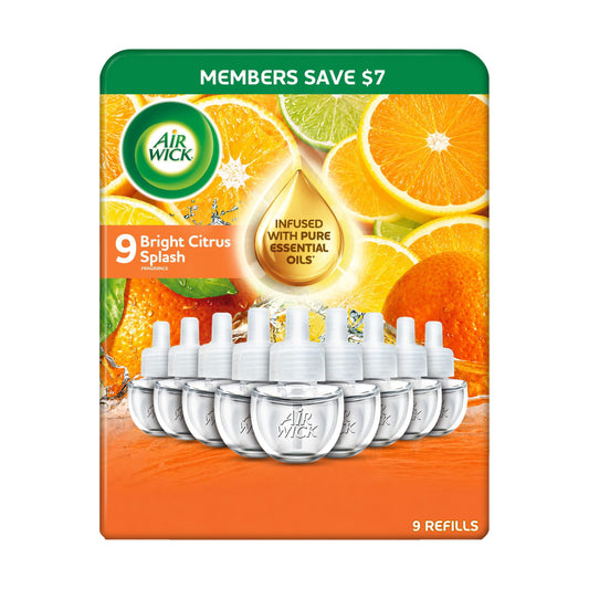 Air Wick Plug In Scented Oil Air Freshener Refills, Bright Citrus, 9 refills