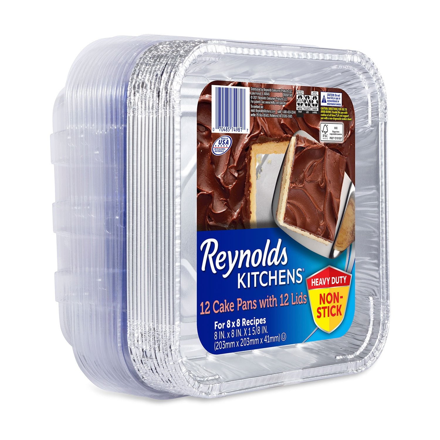 Reynolds Consumer Products Reynolds Kitchens 8" x 8" Aluminum Cake Pans with Lids – 12 Count